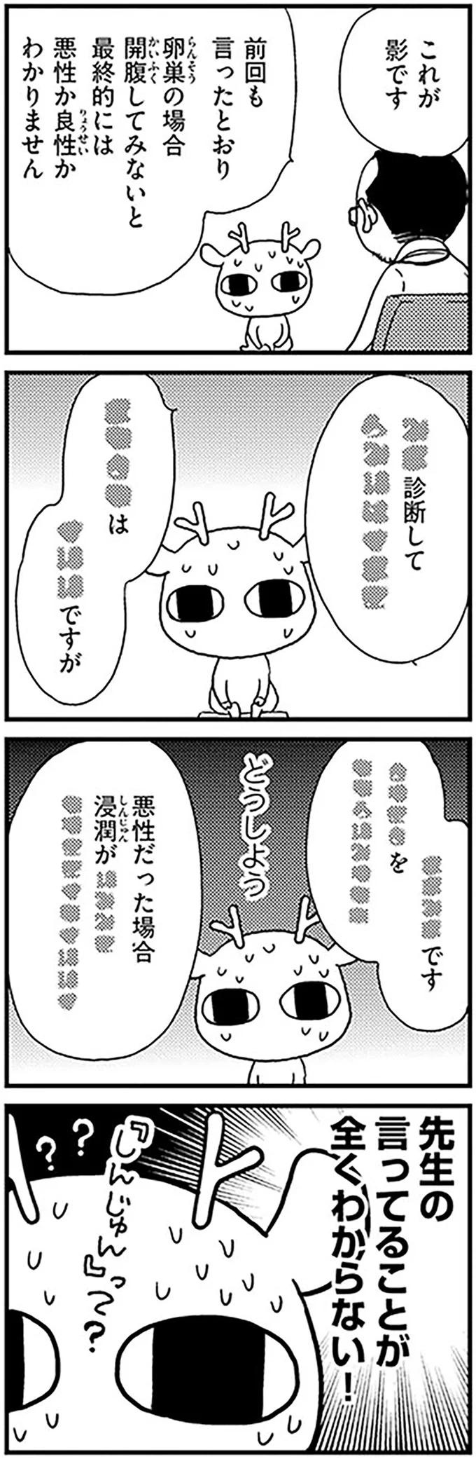 がんの可能性が高い卵巣腫瘍。医師の言ってることが全くわからない...どうすれば？／元気になるシカ！  04-02.png