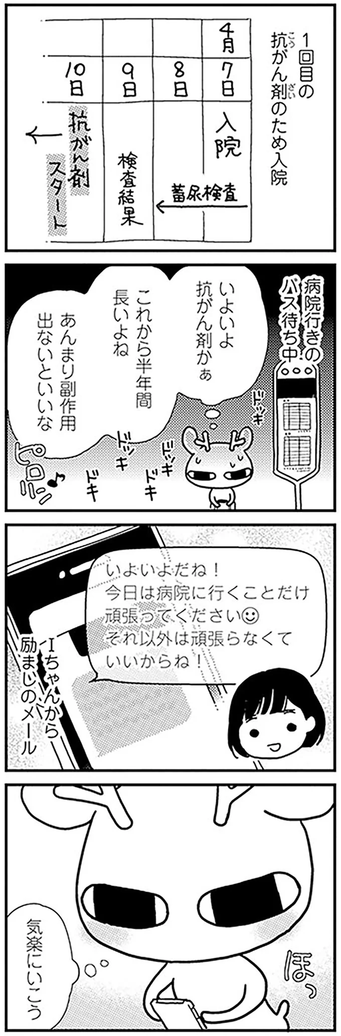 半年間にわたる抗がん剤治療がスタート。入院初日に医師とかわした会話は...／元気になるシカ！  15-01.png