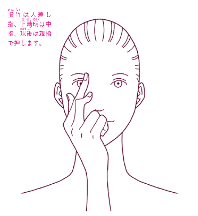 近視に効くツボ押しはこの５通り。目のまわりの血行を改善しましょう／「ツボ押し」で目の不調を解消 逕ｻ蜒柔逶ｮ縺ｮ繝・・繧・menotsubo_P35.jpg