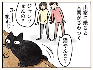 あ、そうやるんだ...猫が窓枠に乗る方法が独特で...／黒猫ナノとキジシロ猫きなこ