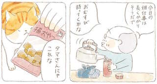 「猫乗せて仲いいねえ」今日の畑仕事。おむすびと猫のおやつを持って...／ねことじいちゃん8