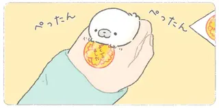 「はあ、今日も...」。落ち込んでいるとシールと一緒にあざらしがくれたもの／ちょこんとあざらし
