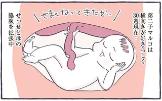 妊娠後期、予定通りに大きくなったお腹の「横側が痛い理由」は...ヴッ／るしこの子育て日記4