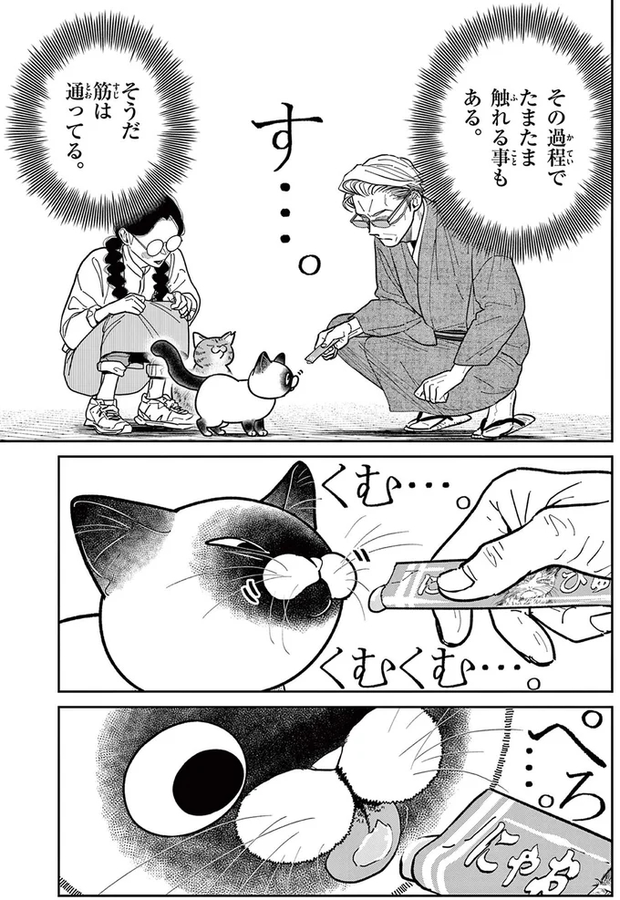 「野良猫を撫でたい！」例のブツの投入で近づいてきたが...えっ？／オヤジとにゃん吉 16223125.webp
