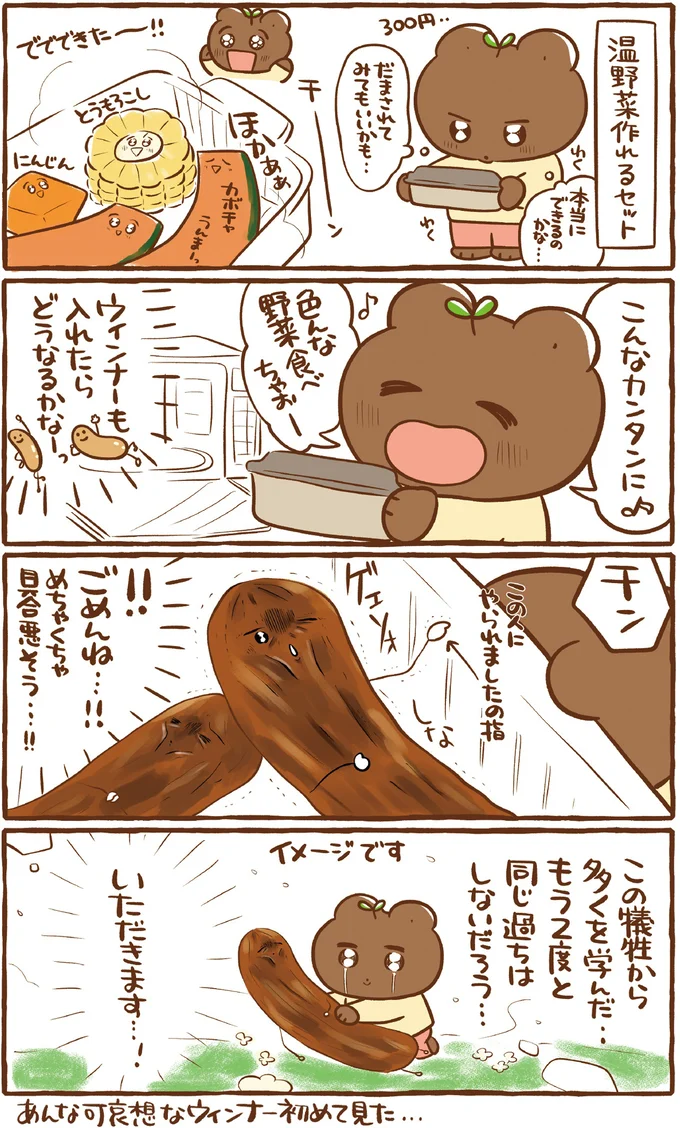 初めて見た「可哀想なウインナー」。温野菜調理器が招いた悲劇／あのね、今日はこんなこと 22.png