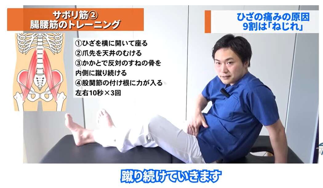 「膝の痛み」の裏に潜む「3つのサボリ筋」。理学療法士が教える、お手軽「サボリ筋」集中エクササイズ 腸腰筋トレーニング1.jpg