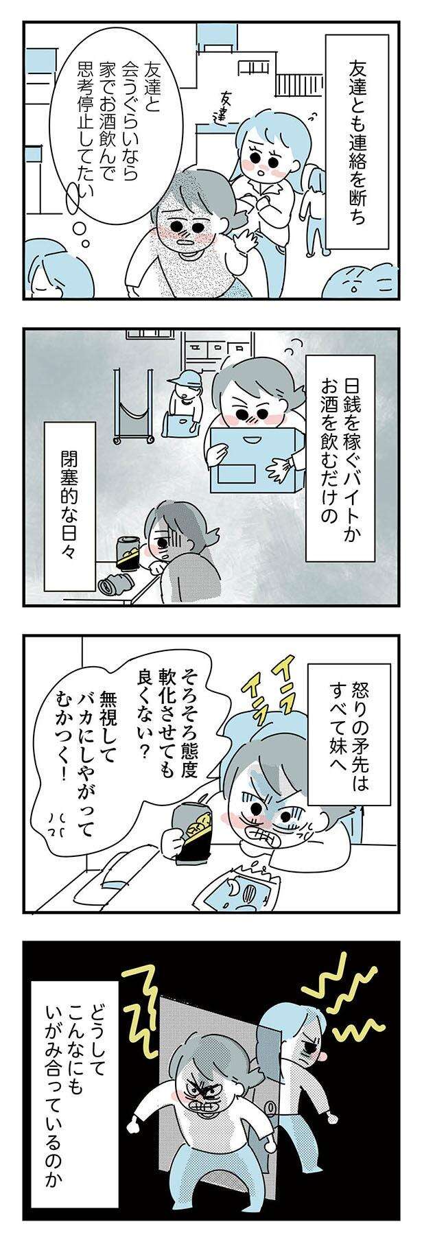 飲酒すると怒りの矛先は妹へ。恨みをぶつけたら刃物を持って激昂され...／アルコール依存症OLの話 10396994_615.jpeg