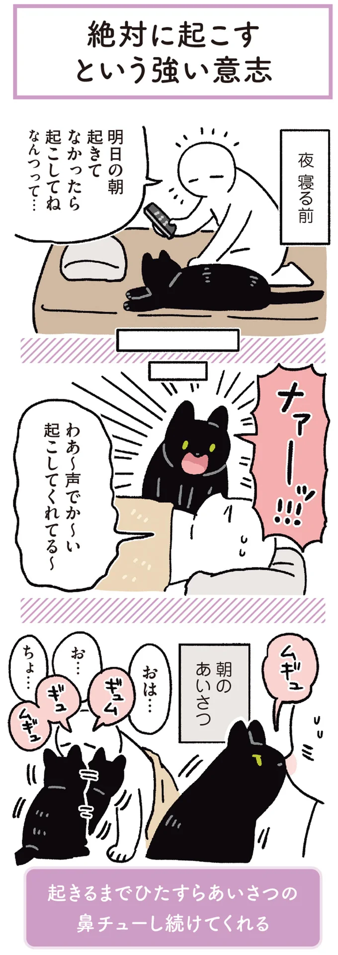 愛猫に「朝起こして」と伝えると、飼い主が起きるまでひたすら...／黒猫ろんと暮らしたら 13202086.webp