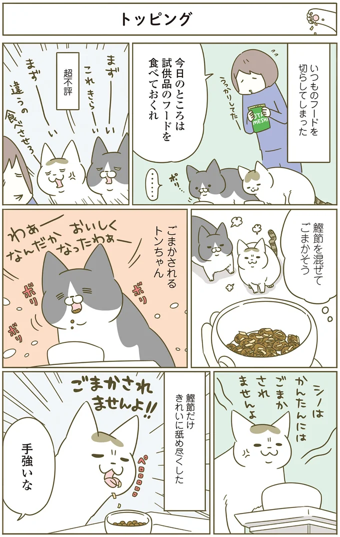 愛猫たちに超不評のフード。なんとか誤魔そうとしても...／うちの猫がまた変なことしてる。4 13397918.webp