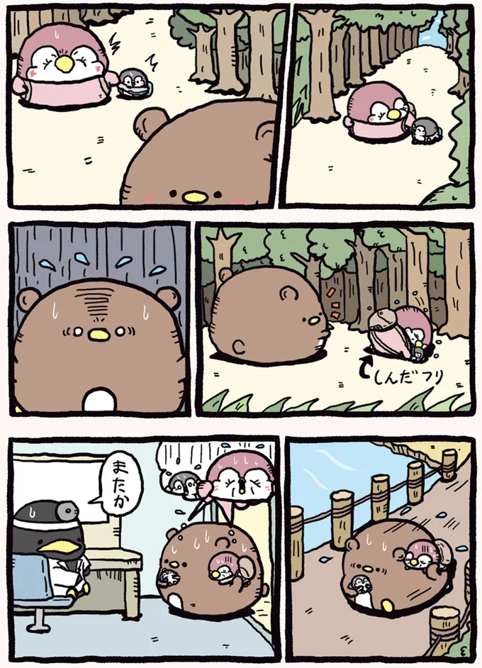 森の中でくまさんと遭遇! ペンギン親子の反応にくまさんは.../ちゃんぺんとママぺんの平凡だけど幸せな日々 14580285.webp