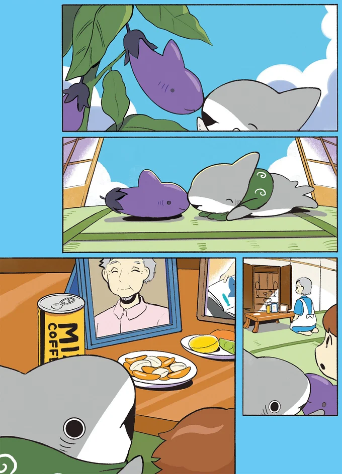 お友だちとのお盆。おじいちゃんのための精霊馬は子ザメちゃんそっくりなあれ／おでかけ子ザメ7 14924965.webp