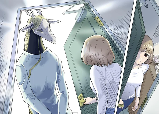 「ワタシ今日カラ『オトナリサン』」引っ越しの挨拶に来た角の生えた隣人／竜人の隣人1 15432676.webp