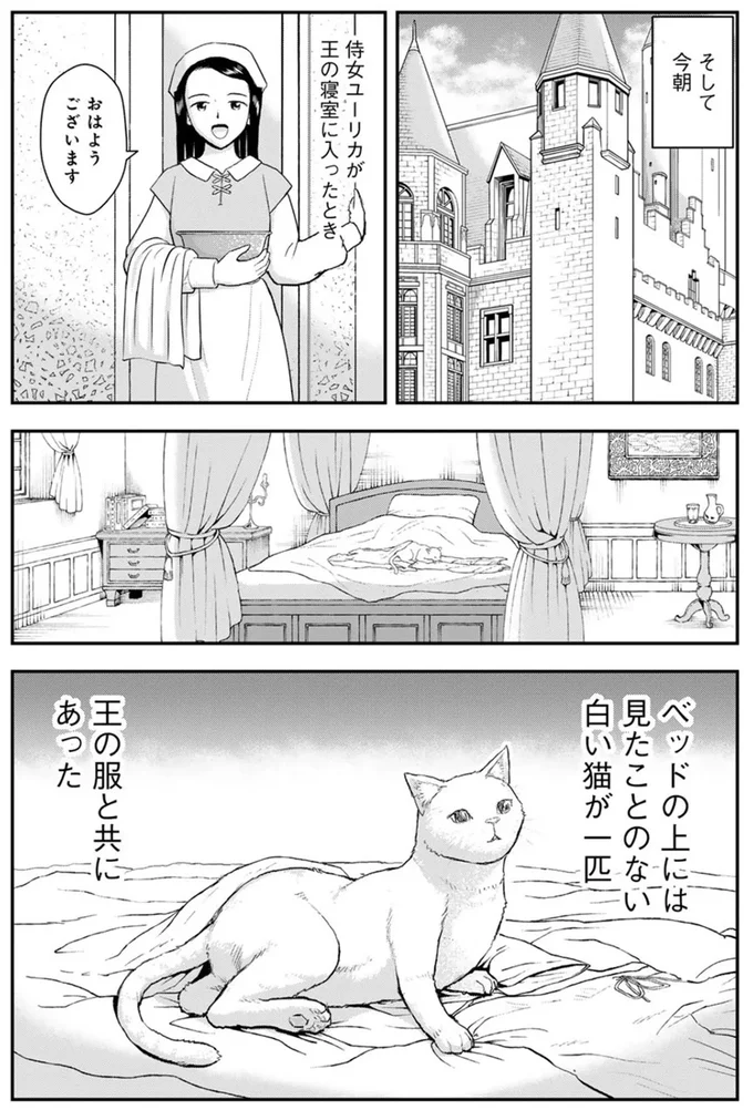 城内に突然現れた白い猫。その正体は「猫になりたい」が口癖だった王様!?／王が猫になった 15718873.webp