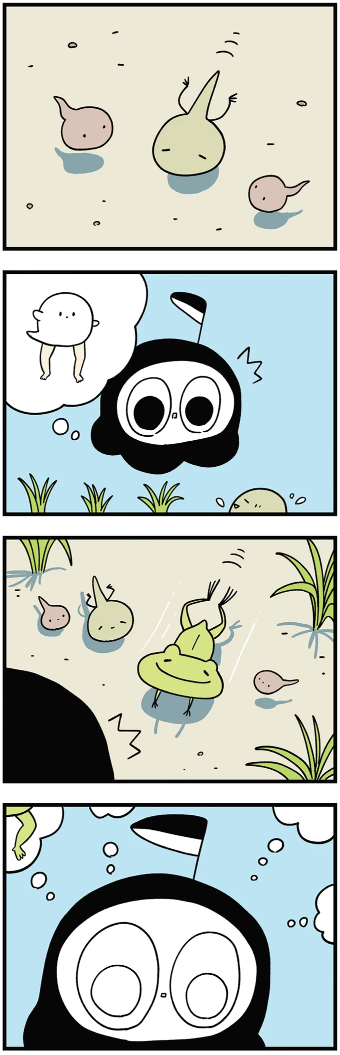 おたまじゃくしを初めて見た小さな死神。成長していく姿に驚き！／死が怖い小さな死神 08-02.png