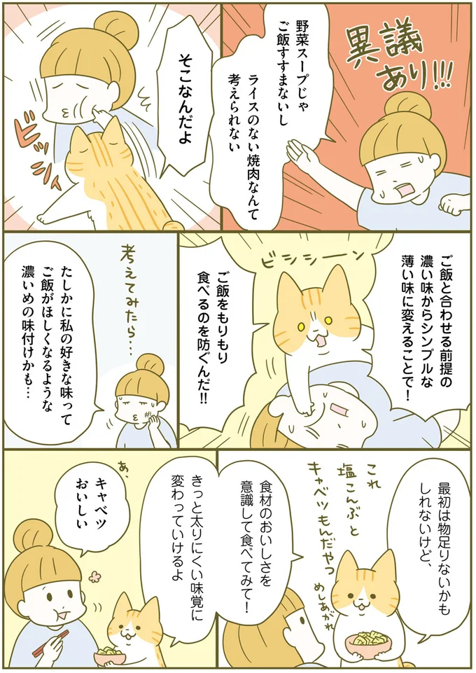 食べすぎをやめたいなら元から。ごはんが進む濃い味から卒業すべし/ネコちゃんのゆるゆるダイエット塾 33.png