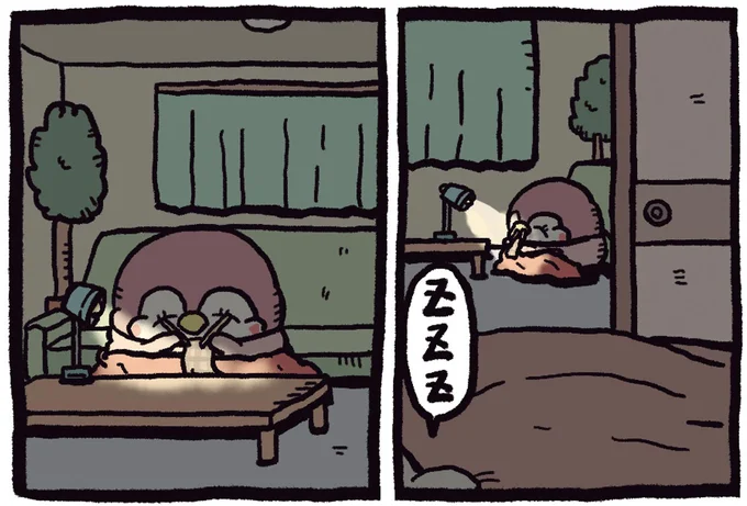 嬉しいな。夜通しママが編んでくれたマフラーでぬくぬく！／ちゃんぺんとママぺんの平凡だけど幸せな日々 2