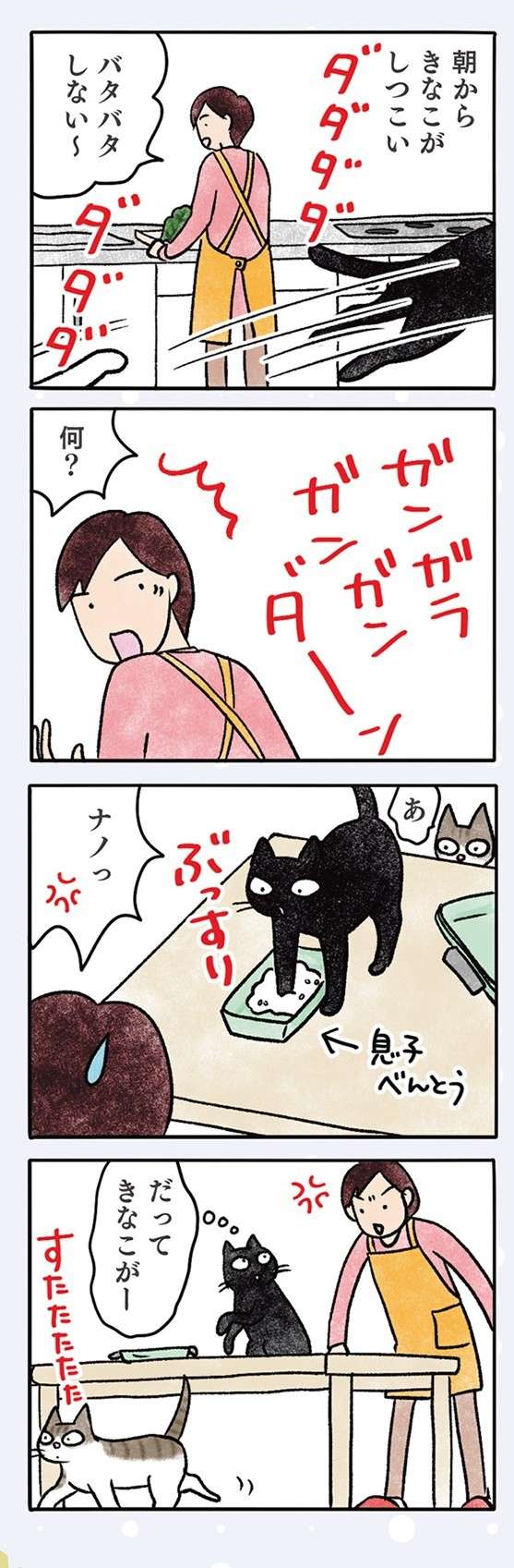 うちの猫はヒザに乗せられるのが嫌。でも「こんな時」は自分から乗ってくる／黒猫ナノとキジシロ猫きなこ kuroneko_nano12-4.jpg