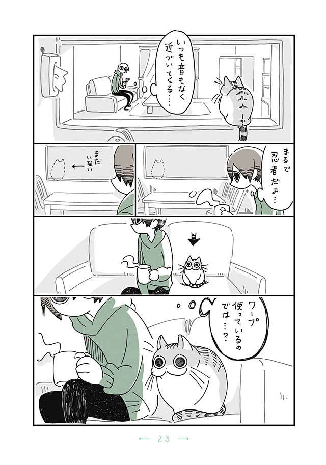 ビクッ！音もなく近づいてくる愛猫・キュルガ。まさか...？／夜は猫といっしょ1 yoruhanekoto_p23.jpg