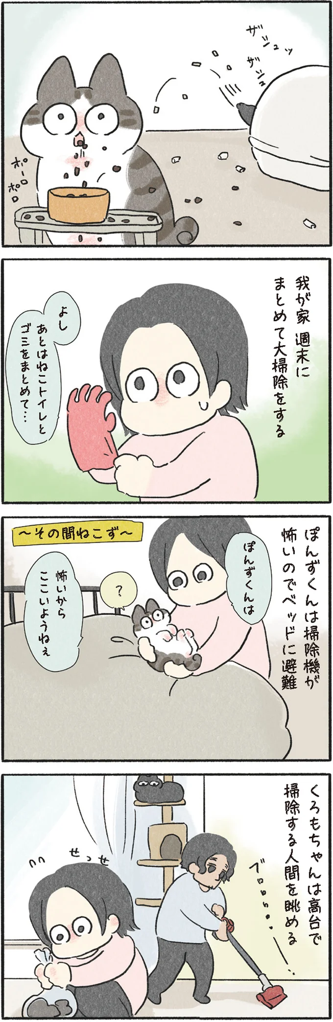 「君たち何もしてないでしょ」人間が頑張った大掃除の後、ねこずが期待のまなざし！／くろもとぽんず 1.png