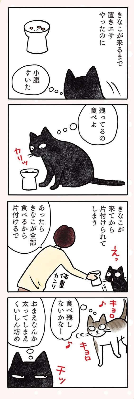 ニヤリ。猫が同じカリカリに飽きて「気付いたこと」／黒猫ナノとキジシロ猫きなこ kuroneko_nano6-5.jpg