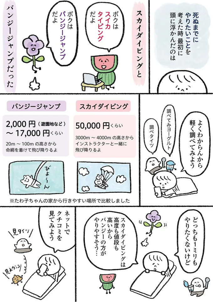 事故って死んだらお金が⁉スカイダイビングの怖さにびびる私／生きるのがしんどい女の「やりたいことリスト」 02-01.png