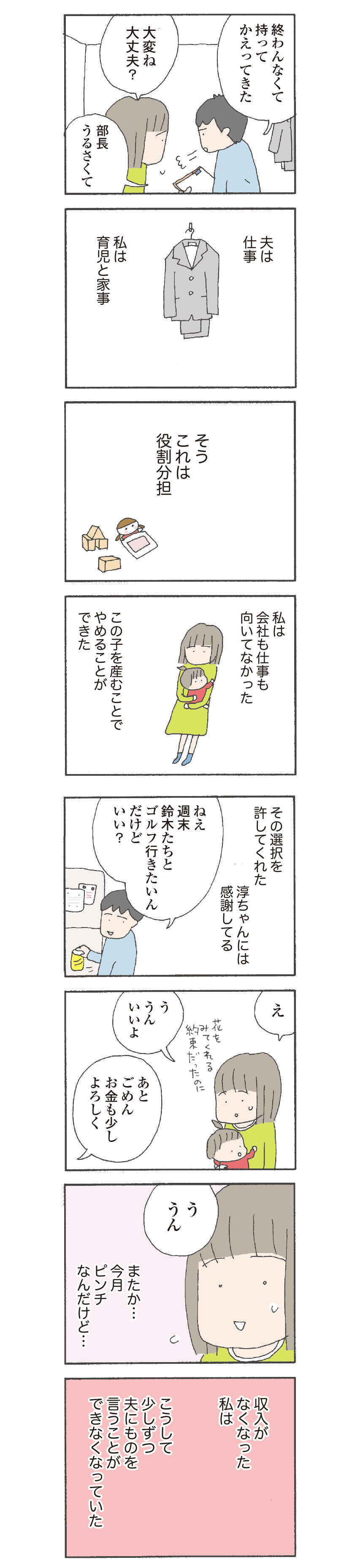 出産を機に退職。収入がなくなった私は、夫にものを言うことができなくなって...／『離婚してもいいですか？ 翔子の場合』野原広子 12.jpg