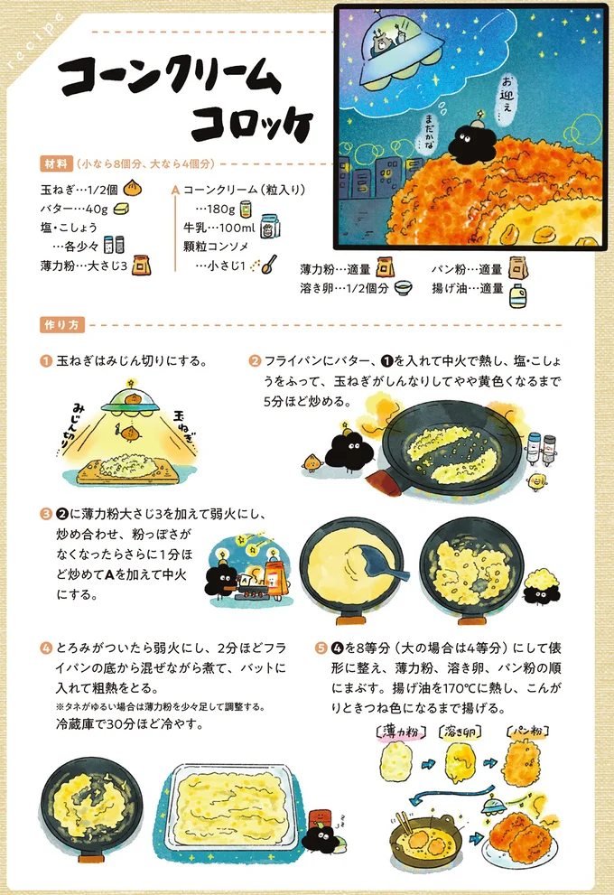  あつあつサクッの「コーンクリームコロッケ」。今夜は空からお届けします！／疲れた人に夜食を届ける出前店３ 08-02.png