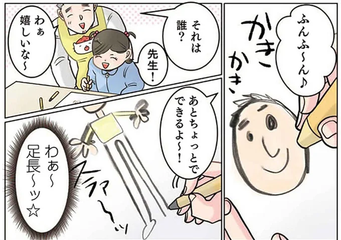 え、ちょっと待って！ 園児が描いてくれた先生の絵。足が長いけど...あれ？／保育士でこ先生6