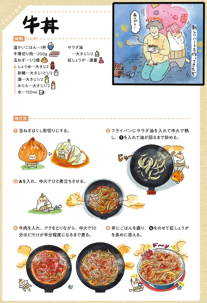 傷ついた心が割れた夜に。紅しょうが多めの「牛丼」／疲れた人に夜食を届ける出前店３ 04-02.png