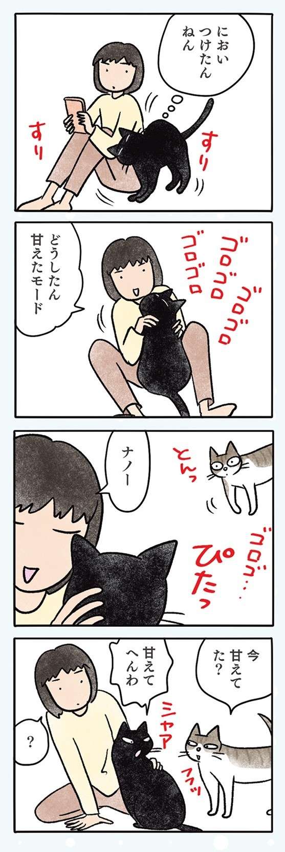 猫同士の「鼻ちゅー」で何が起きた？ そしてにらみ合いに...／黒猫ナノとキジシロ猫きなこ kuroneko_nano14-4.jpg