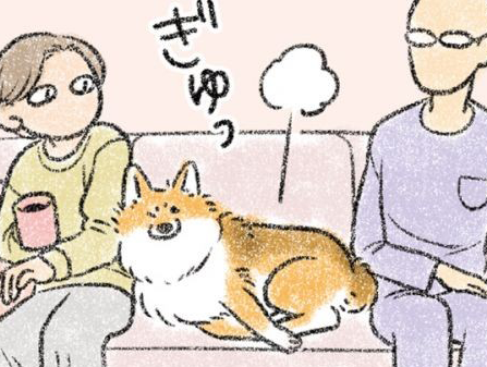 それが狙いか。愛犬が、ソファに座る飼い主夫婦の間に陣取る「理由」／犬を揉む