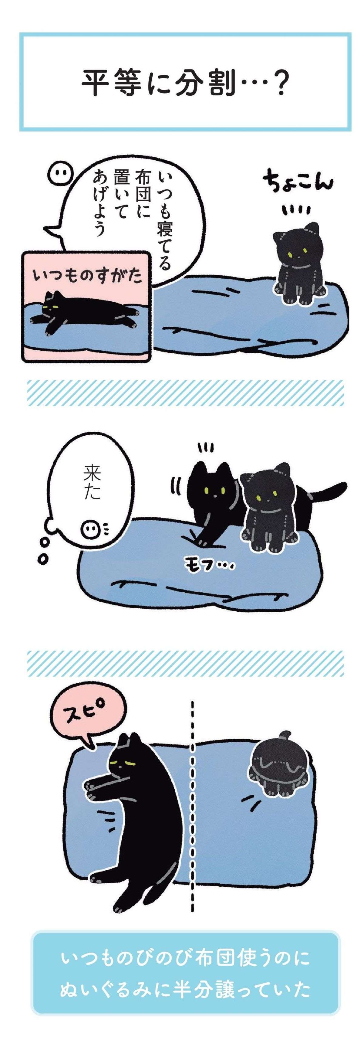 愛猫そっくりの等身大ぬいぐるみを入手。こんなかわいい反応してくれるなんて！／黒猫ろんと暮らしたら 13.jpg