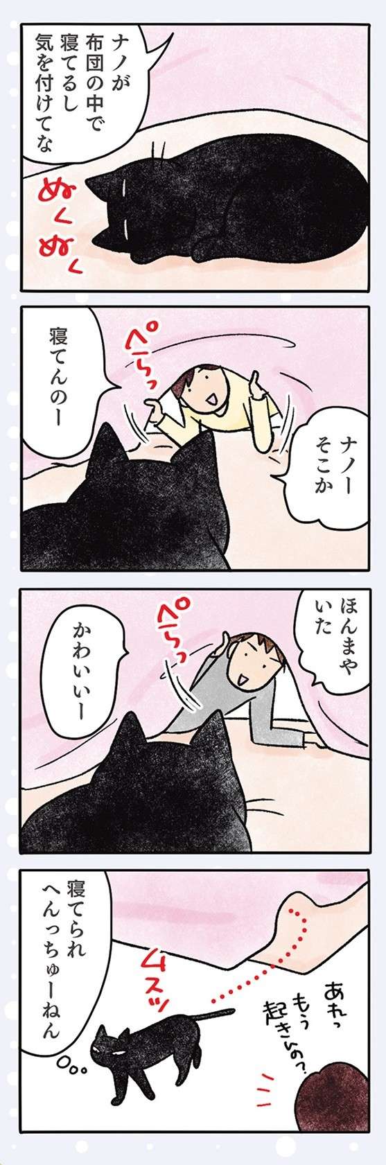 うちの猫はヒザに乗せられるのが嫌。でも「こんな時」は自分から乗ってくる／黒猫ナノとキジシロ猫きなこ kuroneko_nano12-6.jpg