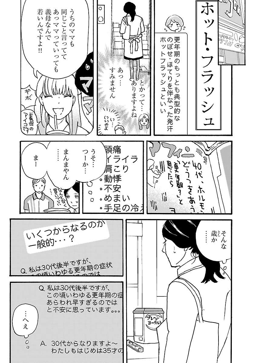 汗が止まらないのは更年期のせい!? 40歳を越えてもう体は若くないと痛感...／あした死ぬには、 P017.jpg