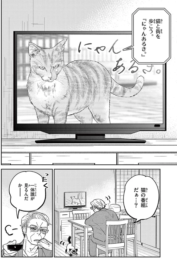 「なんて覇気だ！」いつもはのんびり屋な野良猫。テレビに映る「ボス猫」を見て豹変／オヤジとにゃん吉 16212757.webp