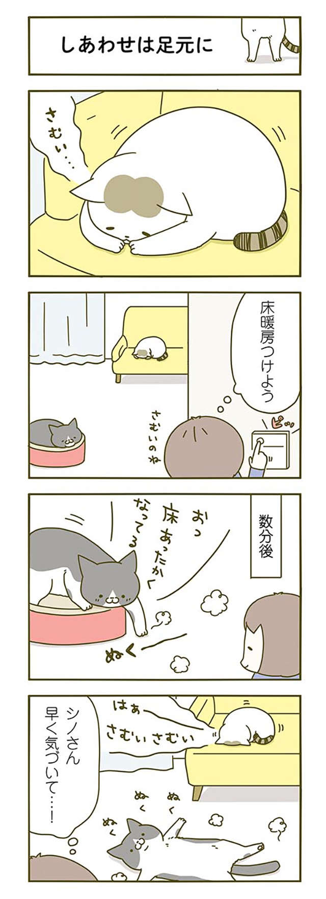 「さむい...」丸まる猫。床暖房に気づくとこんな姿に／うちの猫がまた変なことしてる。2 11.jpg