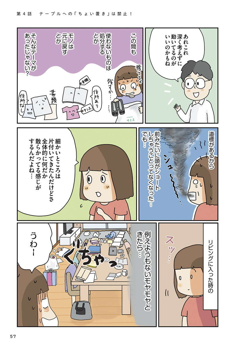 すぐに散らかるのは「ちょい置き」が原因。俯瞰して部屋を見てみると...／理系夫のみるみる片付く！ 整理収納術 rikei_57.jpg