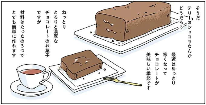 材料3つの材料で簡単に作れる。濃厚な「テリーヌショコラ」／眠れぬ夜はケーキを焼いて3