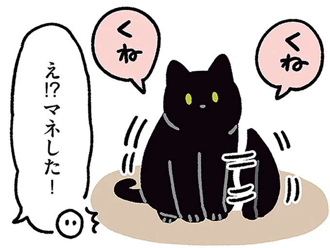 猫は意外と「人間の真似をする」。飼い主が喜びの舞を披露したら...おおお／黒猫ろんと暮らしたら4