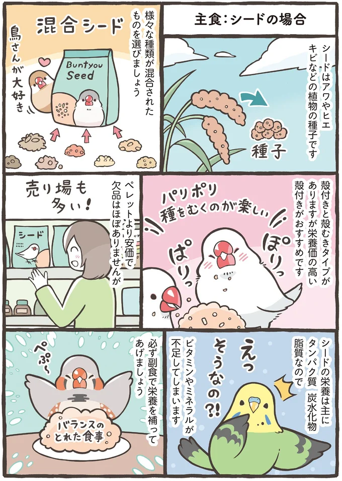 小鳥に必要な5つの栄養素。しっかり与えるポイントは副食もあげること！／トリ扱い説明書 72.png