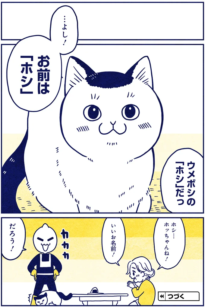 初めての焼きもち？おにぎりに夢中な宇宙人に猫が意外な行動を...／宇宙人、猫と住む 05-08.png