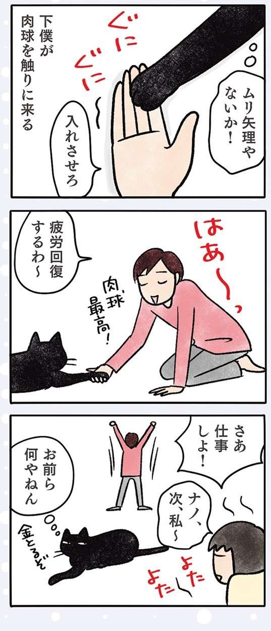 うちの猫はヒザに乗せられるのが嫌。でも「こんな時」は自分から乗ってくる／黒猫ナノとキジシロ猫きなこ kuroneko_nano12-2.jpg