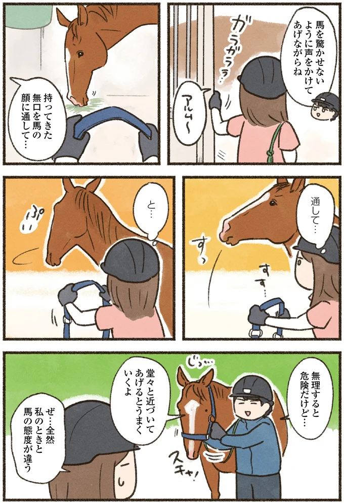 私がやると「ぷいっ」ベテランがやると「すっ」初めての馬装は難しい！／馬に乗らずにいられない！ 07-03.png