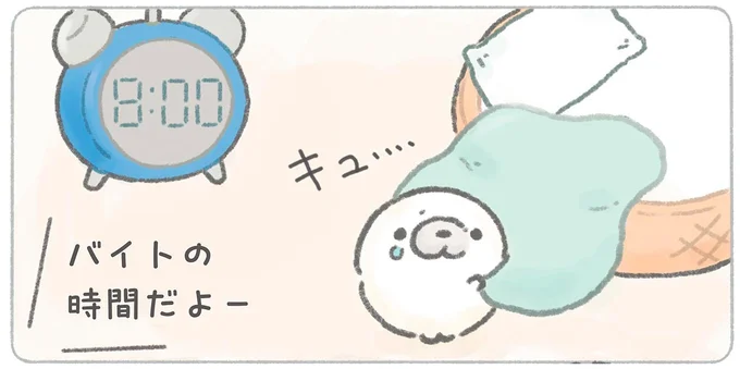 「キュー！」おフトンから出たくないあざらしが、いいことを思いついた!?／ちょこんとあざらし