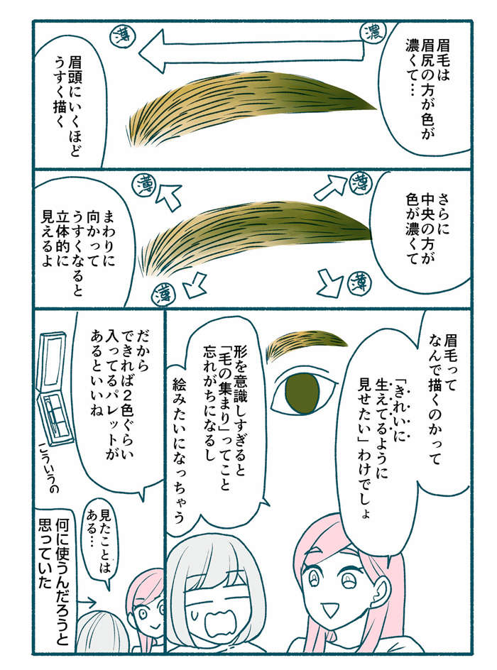 【漫画】眉を描いたら絵みたいに「のっぺり」！ カギは「多色使い」!?／メイクがなんとなく変なので makehen_033.jpg