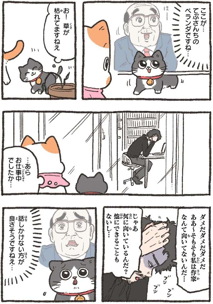 仕事で悩む隣人。猫のかわいいエネルギーで悩みを中和！／ねこに転生したおじさん4 nekotensei5_1.jpeg