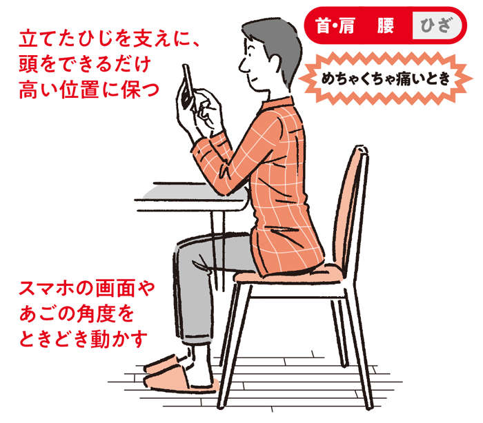 「座ってスマホ」は、意外と腰に負担！ スマホを見るとき、首・肩・腰に疲れをためない姿勢 nichijodosa04_03.jpg