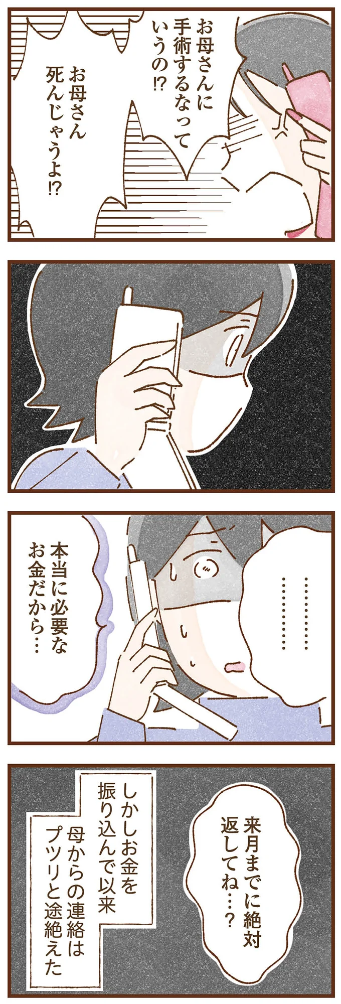 母から離れて手に入れた穏やかな暮らし。でも、突然の母からの電話の一言目が「お金を...」／私の人生を食べる母 taberuhaha15_18.webp