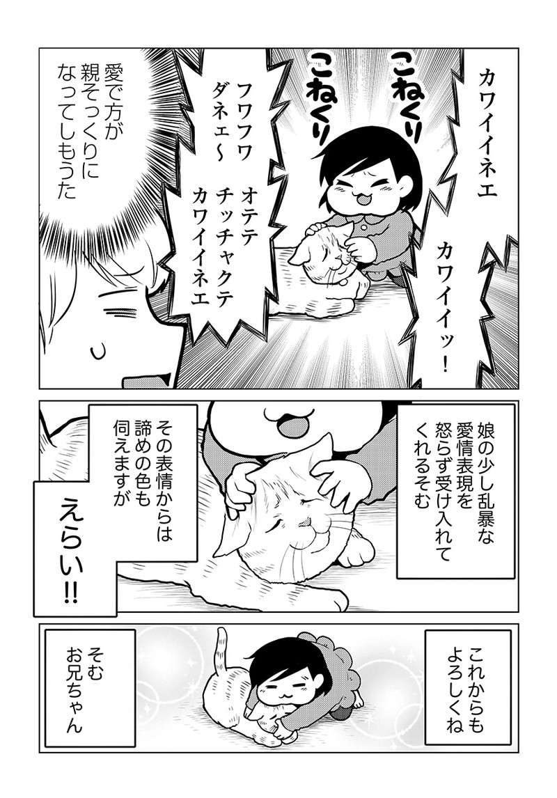 猫と2歳の娘。愛情表現はほほえましいが、猫の表情には諦めの色も...／タレ目猫そむが可愛すぎるんじゃ～！ taremeneko06-04.jpg