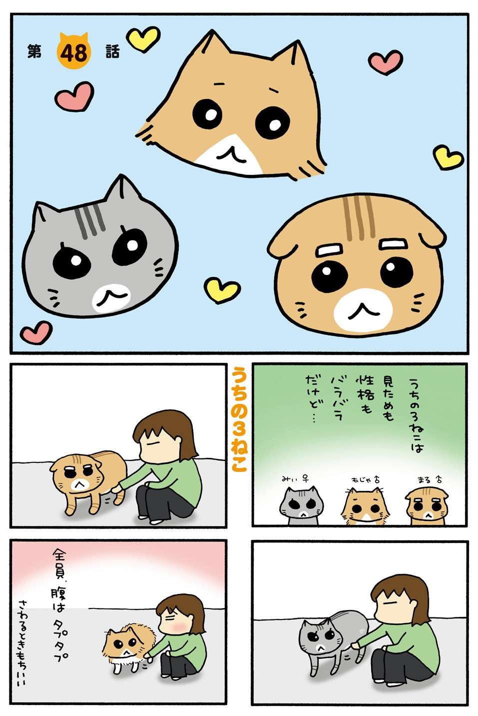 「猫のおなか」がタプタプして気持ちいい！ 見た目も性格もバラバラなうちの子の「共通点」／うちの3ねこ uchinosanneko3_005.jpg